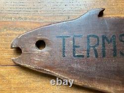 Vintage Wooden Fish TERMS CASH Sign from Old Bait and Tackle Store 29 x 10