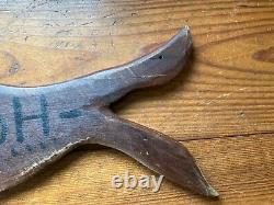 Vintage Wooden Fish TERMS CASH Sign from Old Bait and Tackle Store 29 x 10