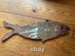 Vintage Wooden Fish TERMS CASH Sign from Old Bait and Tackle Store 29 x 10