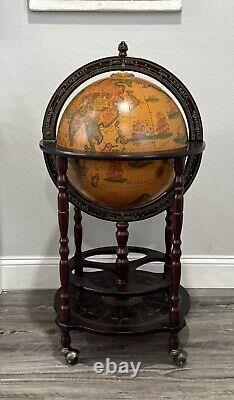 Vintage Zodiac Sign Old World Globe Map Bar Wheeled Very Rare