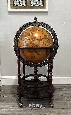 Vintage Zodiac Sign Old World Globe Map Bar Wheeled Very Rare
