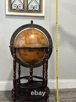 Vintage Zodiac Sign Old World Globe Map Bar Wheeled Very Rare