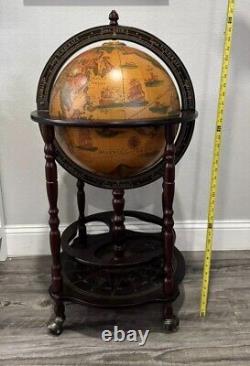 Vintage Zodiac Sign Old World Globe Map Bar Wheeled Very Rare