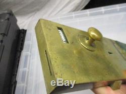 Vintage brass toilet door lock old penny in slot handle knob Vacant Engaged sign