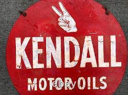 Vintage old Kendall 2 sided round Oil Metal Sign Gas Gasoline 24 by 24