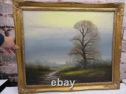 Vintage old PAINTING oil landscape with trees artist signed