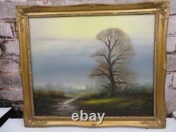 Vintage old PAINTING oil landscape with trees artist signed