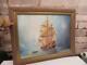 Vintage Old Painting Oil Sea Galleon Fighting Ship Signed