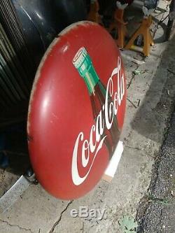 Vintage old antique Coca Cola button round sign 36 inch red, withoriginal brackets