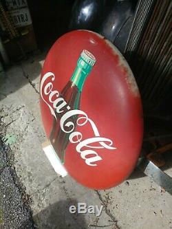 Vintage old antique Coca Cola button round sign 36 inch red, withoriginal brackets