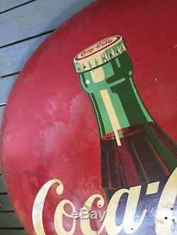 Vintage old antique coca cola coke button round sign 48 inch red A-M 2-53 rare