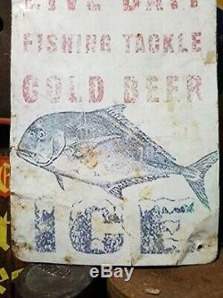 Vintage old bait tackle sign gas station general store fishing hunting beer ice