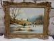 Vintage Old Painting Winter Fine Art Snow Landscape Oil Signed