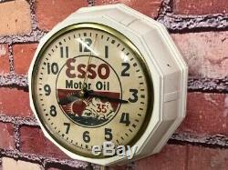 Vtg Antique Ingraham Esso Oil Advertising Old Gas Station Garage Wall Clock Sign