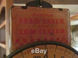 Vtg Antique Purina Feed Saver Cow Culler Hanging Scale Sign Ad Old General Store