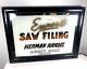 Vtg Reverse Painted Glass Trade Sign Saw Filing Ashley Falls Mass Old Antique