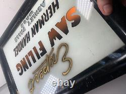 Vtg Reverse Painted Glass Trade Sign Saw Filing Ashley Falls Mass Old Antique