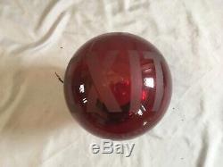 Vtg Ruby Red Glass Exit Globe Chrome Brass Sconce Old Theater Sign Light 306-20E