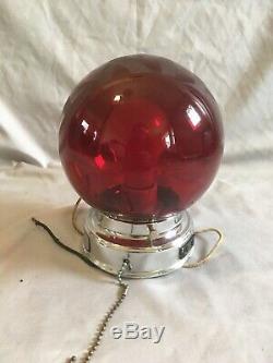 Vtg Ruby Red Glass Exit Globe Chrome Brass Sconce Old Theater Sign Light 306-20E