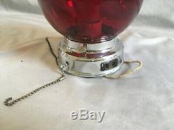 Vtg Ruby Red Glass Exit Globe Chrome Brass Sconce Old Theater Sign Light 306-20E