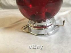 Vtg Ruby Red Glass Exit Globe Chrome Brass Sconce Old Theater Sign Light 306-20E