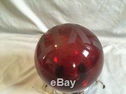 Vtg Ruby Red Glass Exit Globe Chrome Brass Sconce Old Theater Sign Light 306-20E