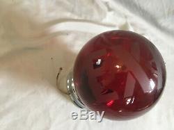 Vtg Ruby Red Glass Exit Globe Chrome Brass Sconce Old Theater Sign Light 306-20E