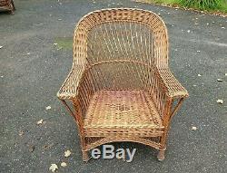 WICKER arm CHAIR natural BAR HARBOR antique ORIGINAL old vtg DELIVERY AVAILABLE