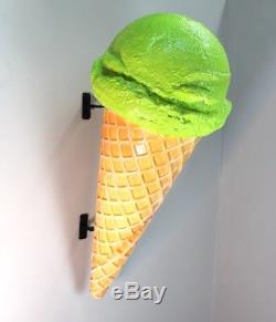 Wall Mount Lime Ice Cream Cone Sherbert Advertising Street Sign Old Waffle Shop