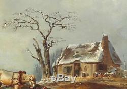 Wilhelm Meyerheim Antique Old Master Oil Painting Country Figures Snow Winter