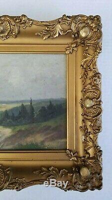 Wilson Antique Old Early American Landscape with Figure Oil Painting Ornate Frame
