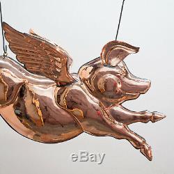 Winged Copper PIG Weather Vane Trade Sign Angel Barbeque Pork Flying Old Style