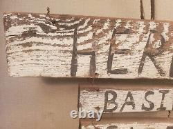 Wood farm store sign antique folkart 1900's herb spices basil sage thyme country