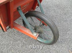 Wooden wheelbarrow antique vtg wheel barrow orange old paint