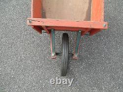 Wooden wheelbarrow antique vtg wheel barrow orange old paint