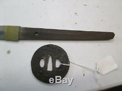 Wwii Japanese Civilian Samurai Sword W Scabbard Old Signed Tsuba Minty Blade C90