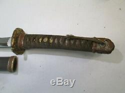 Wwii Japanese Officers Samurai Sword With Scabbard Old Signed Blade Wit Mon #w12