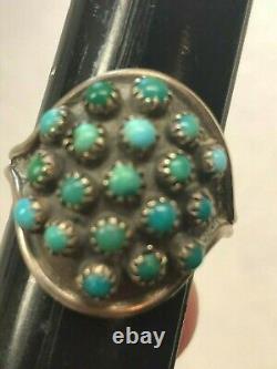 Zuni Signed 19 Snake Eye Turquoise Round Cabochohs Sterling Old Pawn Beautiful A